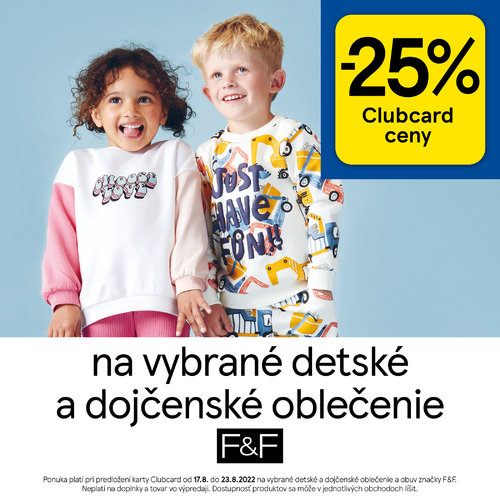 Zľava 25 % s Clubcard na vybrané detské a dojčenské oblečenie a obuv